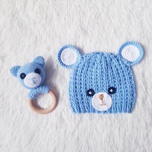 Merryia Newborn Bear Hat and Bear Rattle Toy, Newborn Photography, Baby Shower Gift Easter Bear Costume 