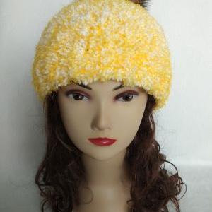 Knitting Hats with Fur Pom 