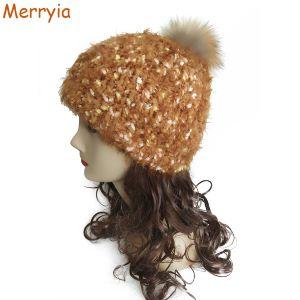 Knitting Hats with Fur Pom  